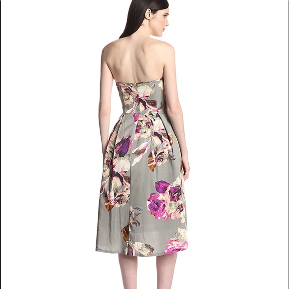 TRINA TURK Grey Floral Strapless Midi Dress - Picture 2 of 3